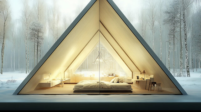 雪地三角形小屋