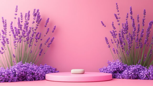 粉嫩薰衣草花卉簡(jiǎn)約展示臺(tái)