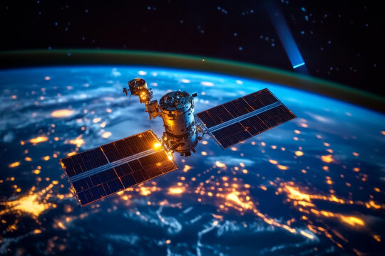 夜空中地球軌道上的空間站