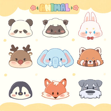 兒童簡筆畫可愛動物頭像貼紙