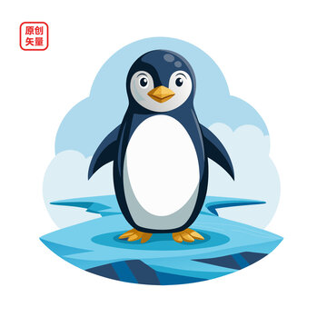矢量插畫動物冰上小企鵝