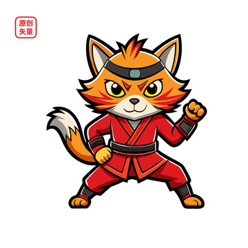 矢量插畫動物功夫傳統(tǒng)服飾貓