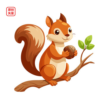 矢量插畫動(dòng)物枝頭小松鼠