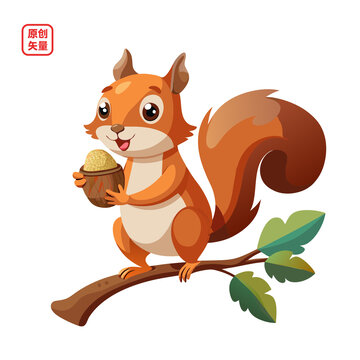 矢量插畫(huà)動(dòng)物枝頭小松鼠