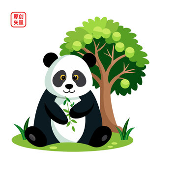 矢量插畫動物做草地上熊貓