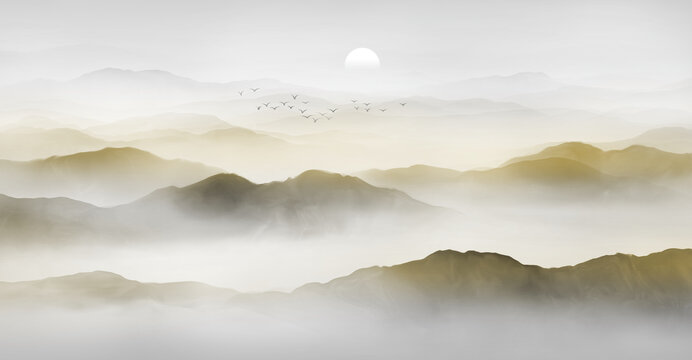 新中式山水背景墻