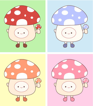 可愛卡通小蘑菇插畫