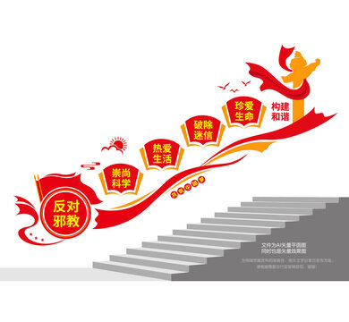 反對(duì)邪教樓梯宣傳墻