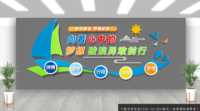 乘風破浪夢想起航勵志標語文化墻