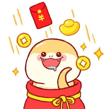 蛇坐福袋哇蛇年卡通畫