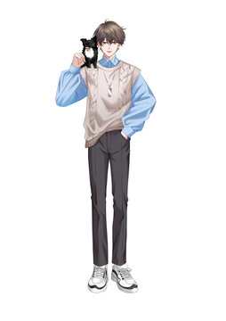 日系二次元男生帥哥男生立繪設(shè)計插畫