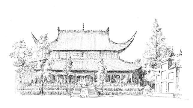 湖南衡陽市南岳衡山圣帝殿鋼筆畫