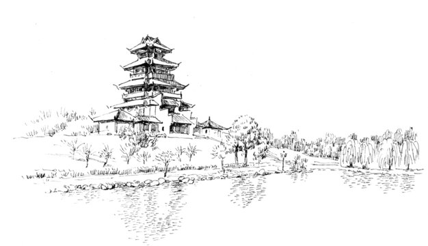 湖南長沙花明樓鋼筆畫