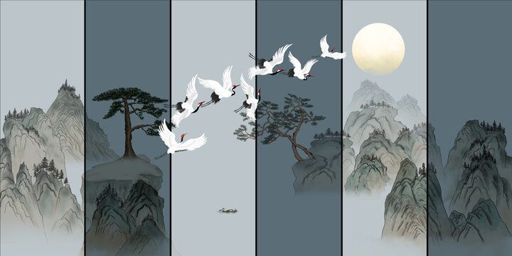 復(fù)古山水裝飾畫