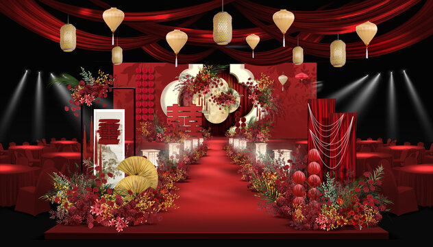 中式傳統(tǒng)紅色喜慶婚禮效果圖