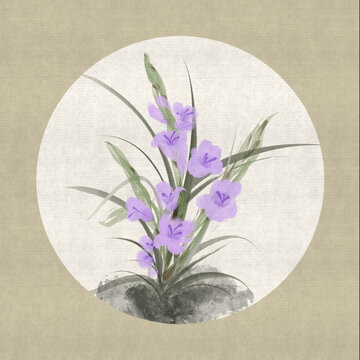 水墨畫香芋紫劍蘭
