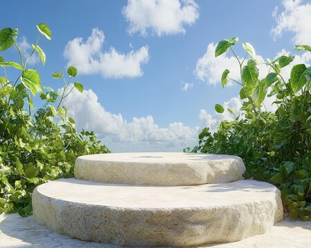 戶外石階與綠植藍(lán)天