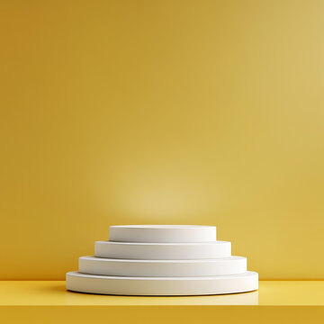黃色背景上的白色產(chǎn)品展示臺