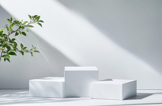 現(xiàn)代極簡白色產品展示與綠植