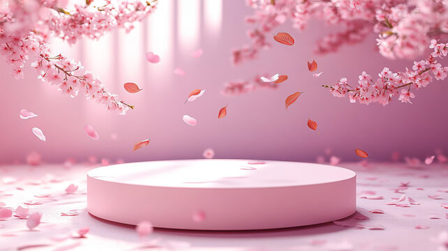 粉色櫻花展示臺背景