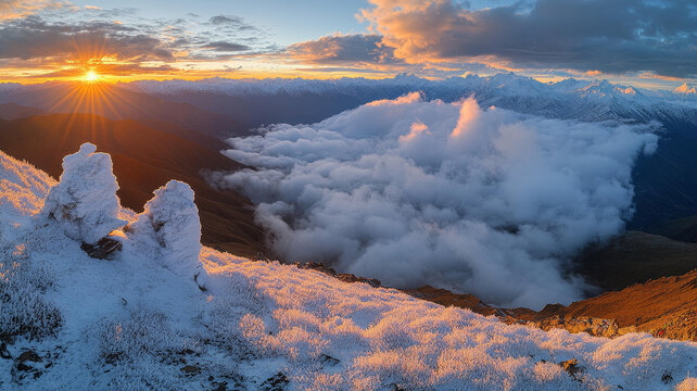 云海之上雪山日出美景