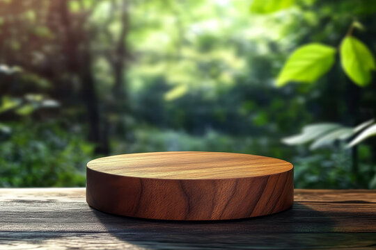 自然背景下的木質(zhì)展示臺(tái)