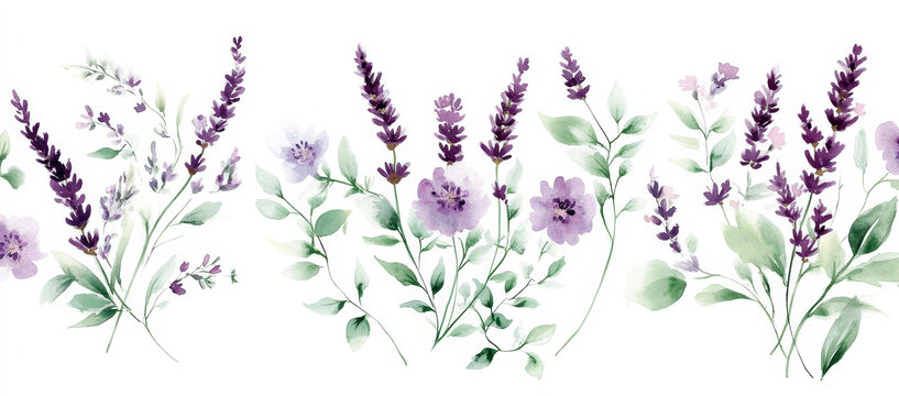 精致薰衣草花卉邊框圖案設(shè)計(jì)