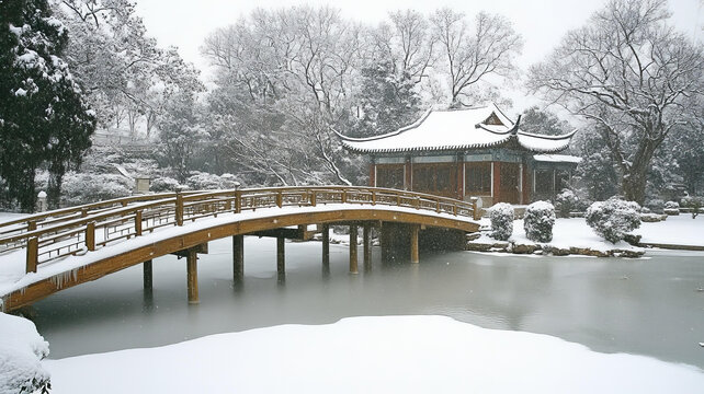 雪后中國園林景色