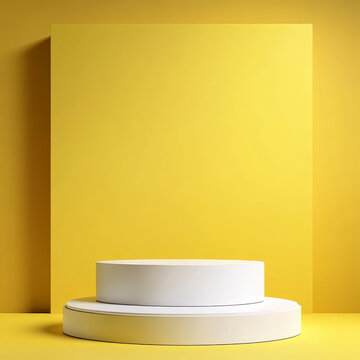 黃色背景上的白色產(chǎn)品展示臺