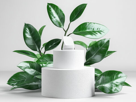 簡(jiǎn)約現(xiàn)代綠植白底展示臺(tái)