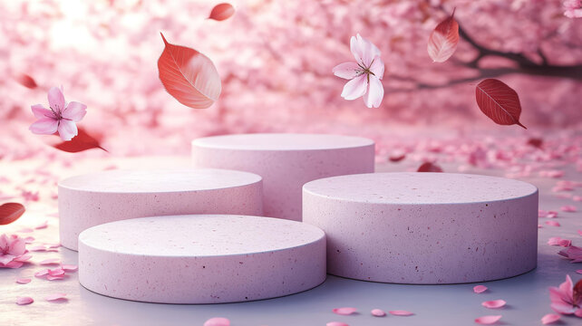 粉嫩櫻花花瓣展示臺(tái)