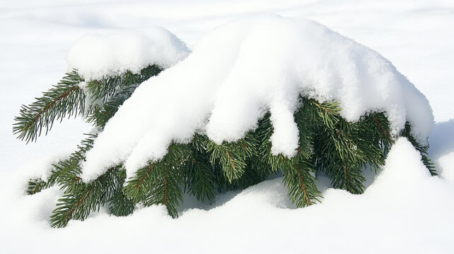 冬季積雪的常青樹枝