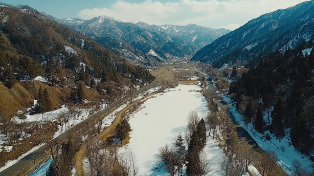冬季山谷公路美景