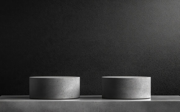 灰色混凝土圓柱展示臺暗黑背景