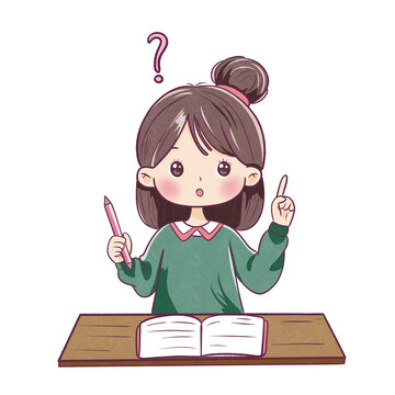 好奇女孩課堂提問簡(jiǎn)筆畫免摳圖案