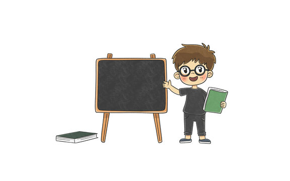 講課的老師學生黑板Q版卡通圖案