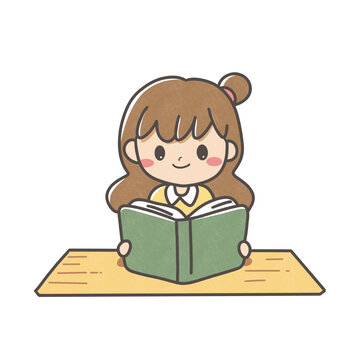 課堂看書的女孩簡(jiǎn)筆畫免摳圖案