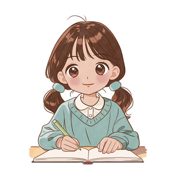 認真聽課的小女孩卡通免摳圖案