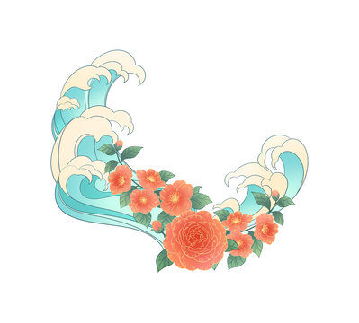 海浪和山茶花