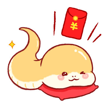 趴著想紅包蛇年卡通畫