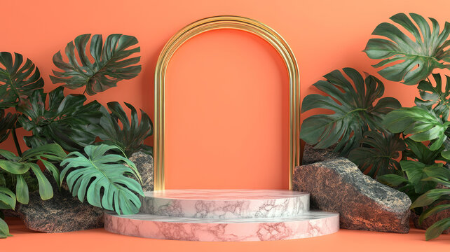 熱帶植物極簡展示臺背景圖