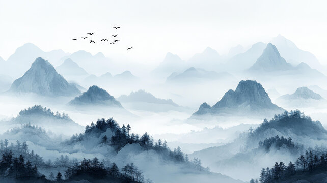 水墨山水畫卷