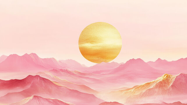 夢幻粉金山巒風(fēng)景畫