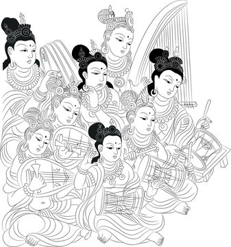 敦煌莫高窟人物矢量手繪線稿