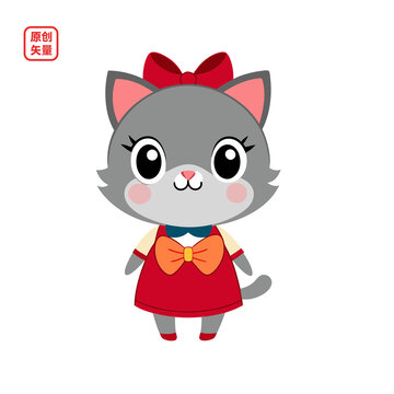 矢量插圖動物戴蝴蝶結小貓