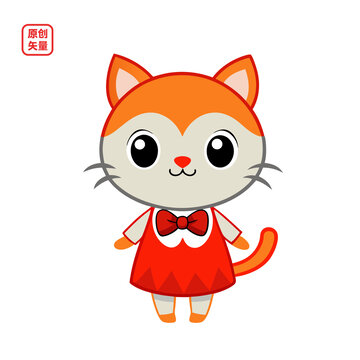 矢量插圖動物戴蝴蝶結小貓