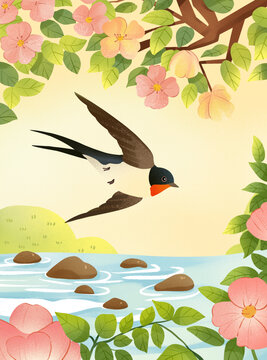 春分時節(jié)燕子花朵插畫