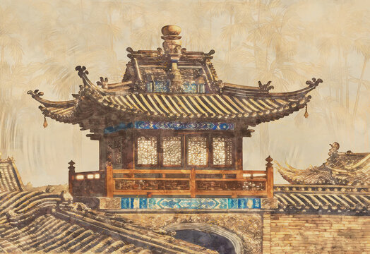 亭臺(tái)樓閣建筑背景墻