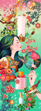 香水化妝品芳香包裝人物插畫(huà)