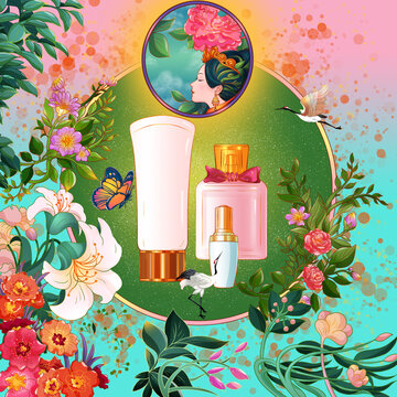化妝品香水包裝素材唯美插畫